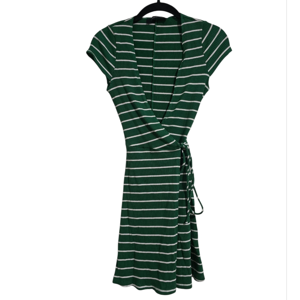 Reformation Tulip Wrap Mini Dress‎ Green Stripe Size XS